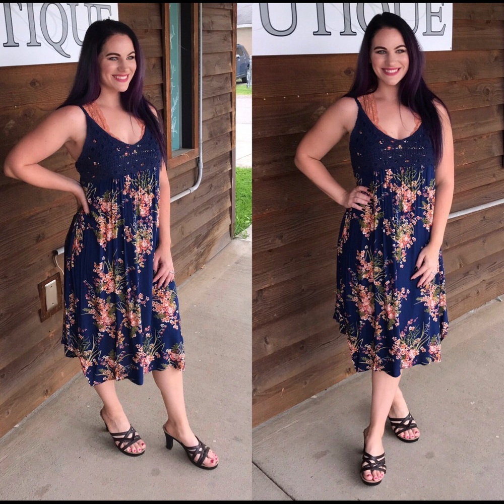 Navy Floral Midi Dress